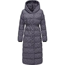 Ragwear Damen Wintermantel Warmer atmungsaktiver und wasserdichter Steppmantel lang mit angesagtem Hahnentritt Muster mit Kapuze Niara Long Print YOUMODO Lavender Gr. M - M