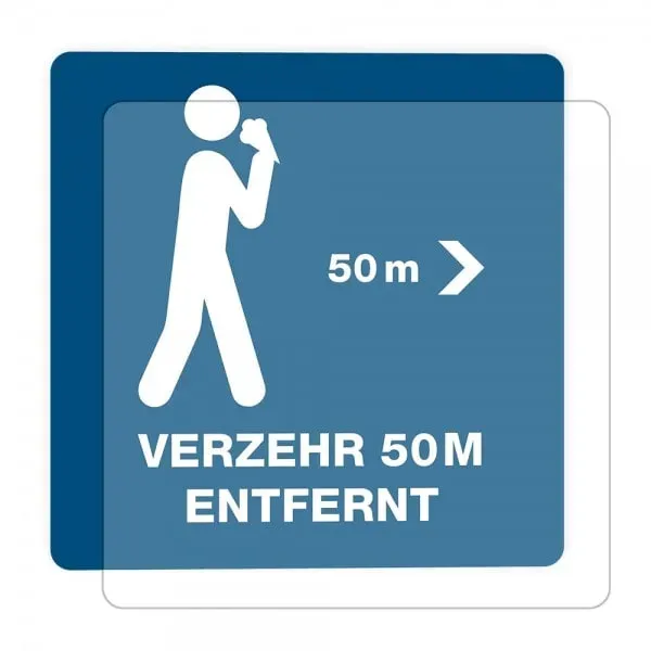 3 Stück Hinweis-Hinterglasaufkleber- Verzehr 50m entfernt (150x150 mm)