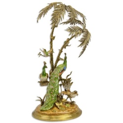 Casa Padrino Luxus Bronze Deko Palme mit exotischen Porzellan Vögeln Mehrfarbig / Gold 42 x 39 x H. 79,5 cm - Wohnzimmer Deko - Deko Accessoires