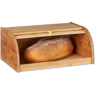 Relaxdays Brotkasten Bambus Rolldeckel, HBT: 16,5x40x27,5 cm Brötchen und Gebäck, natur