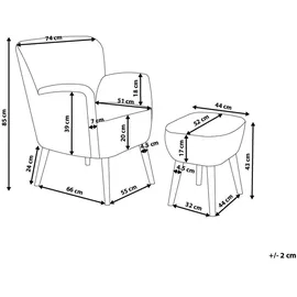 Beliani Sessel TUMBA mit Fußstütze Stoff bunt plus Hocker