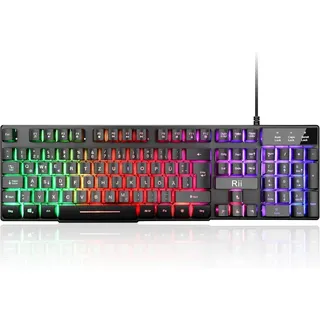 Gaming Tastatur PC, RGB Tastatur kabelgebunden, Regenbogen Beleuchtete Tastatur LED, Gaming Keyboard ideal für Gamer|Büro(Deutsches Layout - Schwarz