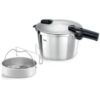 Fissler Schnellkochtopf Vitaquick® Premium, Edelstahl 18/10 (3-tlg., 1 Schnellkochtopf 6 L, 1 Metalldeckel, 1 Dünsteinsatz), Made in Germany, mit gelochtem Einsatz silberfarben