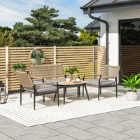 Outsunny Gartenmöbel Set aus Polyrattan Lounge-Set mit 2er Sofa Sessel Glastisch - Dunkelgrau