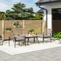 Outsunny Gartenmöbel Set aus Polyrattan Lounge-Set mit 2er Sofa Sessel Glastisch - Dunkelgrau