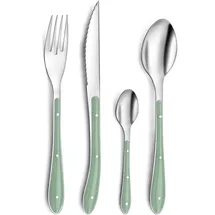 Pradel Essentiel Amefa Bistro 1-2-3, Tafelbesteck für 6 Personen, 18/0 Edelstahl mit Kunststoffgriff in Trendfarbe, wassergrün,