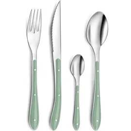 Pradel Essentiel Amefa Bistro 1-2-3, Tafelbesteck für 6 Personen, 18/0 Edelstahl mit Kunststoffgriff in Trendfarbe, wassergrün,