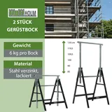 Trutzholm 2 x Arbeitsbock 7-fach höhenverstellbar bis 400 kg Stahl lackiert schwarz Klappbock Gerüstbock Unterstellbock Gerüst Stützbock (Set),