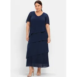 Cocktailkleid SHEEGO "Cocktailkleid", Damen, Gr. 56, Normalgrößen, blau (marine), 100% Polyester, unifarben, lang, Langarm, Kleider