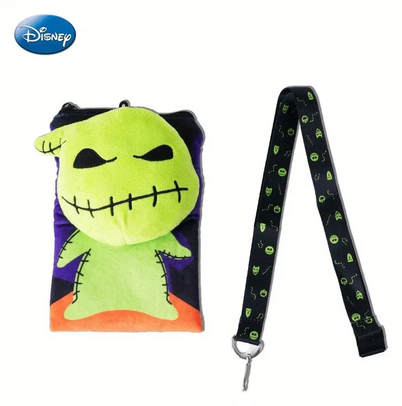 1 Stk. Disney The Nightmare Before Christmas Oogie Boogie Plüsch-Kartenhalter mit Lanyard, offiziell lizenziert, Skellington Halloween Town Cosplay-Accessoire, Filme Anime-Peripherie, Totenkopf-Muster, Halloween-Themen-Plüsch-Accessoire, Geschenk für Handy