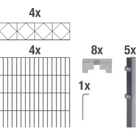 GAH Alberts Alberts Komplettset Doppelstabmatte mit Dekorstreifen Bergen, anthrazit, Länge 8 m, Höhe 120 cm, Set