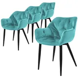 ML-Design Esszimmerstühle 4Er Set Petrol Küchenstuhl mit Dickem Samtstoff