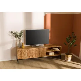 MASSIVMOEBEL24.DE Marrakesch TV-Lowboard 180x40x55 cm Natur Lackiert Schwarz/Holz, Metall, Massivholz