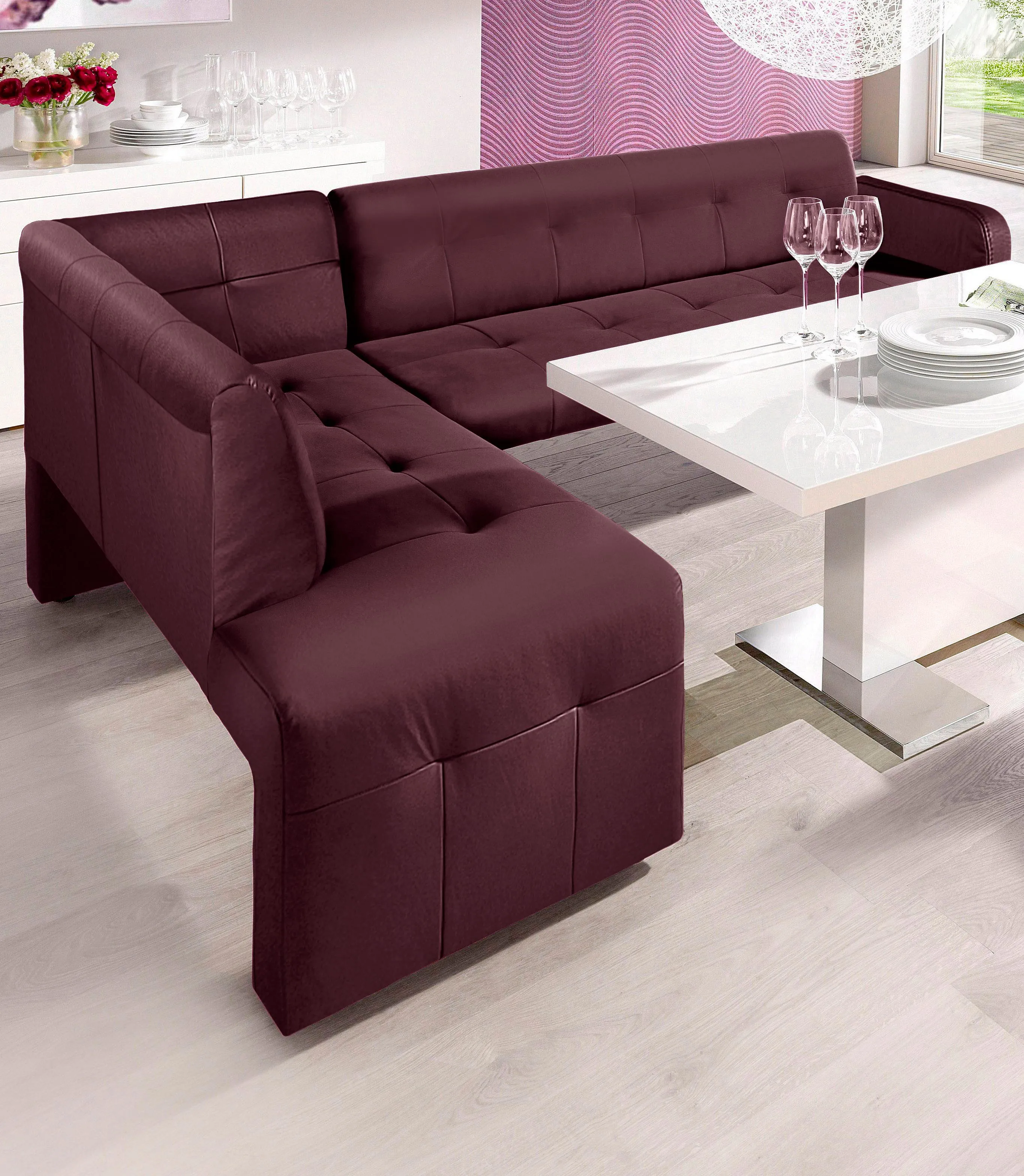 exxpo - sofa fashion Eckbank »Barista, bequem und elegant, hohe Bodenfreiheit«, moderne Sitz- und Rückenverarbeitung, frei im Raum stellbar exxpo - sofa fashion burgundy