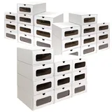30 x PresentFill® Aufbewahrungsbox Weiß Schuhbox Schuhkiste Schuhschachtel Schuhkarton Ordnungsboxen durchsichtig transparent Sichfenster stapelbar aus Pappe Schuhaufbewahrung Schuhorganizer