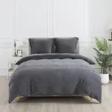 WUMIUER Plüsch Bettwäsche 240x220 cm Schwarz Grau 3tlg Set, Winter Biber Warm Flauschig Bettbezug und 2 Kissenbezüge 80x80cm, Kuschelig Weich Cashmere Touch Flanell Bettdeckenbezug Bettdecke Cover
