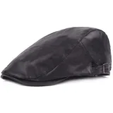 LICHENGTAI Schiebermütze Herren Schirmmütze Klassische Mode PU Leder Flache Kappe Newsboy Flat Cap Vintage Freizeit Barett Schirmmütze Vielseitig Einsetzbar Baseballkappe - M