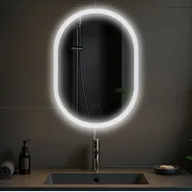 CLP Badspiegel Karishma mit Beleuchtung 70x50 cm, Anti-Beschlag Badezimmerspiegel, Wandspiegel dimmbar, 3 Licht-Modi, mit und ohne Bluetooth