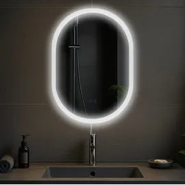 CLP Badspiegel Karishma mit Beleuchtung 70x50 cm, Anti-Beschlag Badezimmerspiegel, Wandspiegel dimmbar, 3 Licht-Modi, mit und ohne Bluetooth