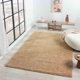 VIMODA Teppich Prime Shaggy Hochflor Langflor Einfarbig Modern Beige für Wohnzimmer, Schlafzimmer, küche, Maße:Ø 160 cm Rund