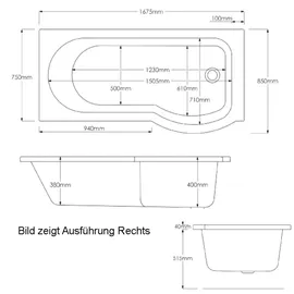 HAK Skali Raumsparbadewanne 167,5 x 85 cm (Komplettset)