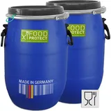 plasteo plasteo® 2 Stück 30 Liter Deckelfass lebensmittelecht FDA-Zulassung UN-Zulassung IKG Gütezeichen Kunststofffass Futtertonne Weithalstonne inkl. Lebensmittelzulassung