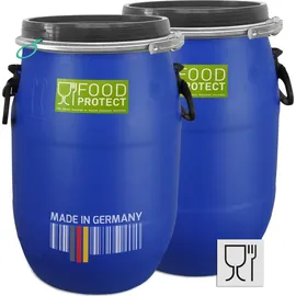 plasteo plasteo® 2 Stück 30 Liter Deckelfass lebensmittelecht FDA-Zulassung UN-Zulassung IKG Gütezeichen Kunststofffass Futtertonne Weithalstonne inkl. Lebensmittelzulassung