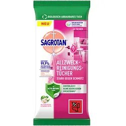 SAGROTAN® feuchte Allzweck-Reinigungstücher BLÜTENFRISCHE & GRÜNER APFEL 1-lagig weiß, 60 Tücher