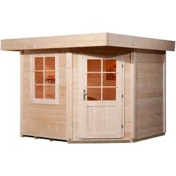 Gartenhaus WEKA "Designhaus 213 Gr.2", beige (naturbelassen), Fußboden im Gartenhaus, ohne Dacheindeckung, Holz, Gartenhäuser