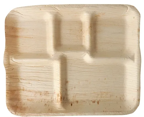 Papstar 36 Stück Snack-Teller aus Palmblatt  pure , eckig 5fach unterteilt 27 x 21,5 cm