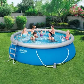 BESTWAY Fast Set Aufstellpool ⌀ 457 x 122 cm Blau inkl. Filterpumpe + Leiter