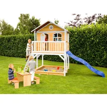 Axi Spielhaus Marc 432 x 293 x 212 cm Braun/Weiß mit Blauer Rutsche