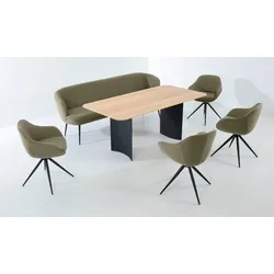 Essgruppe K+W KOMFORT & WOHNEN "ZOOM", grün (salbei 25), Flachgewebe Q2 2250, Sitzmöbel-Sets, abgerundete Essgruppe mit Solobank, 4 Sesseln und 1 Tisch