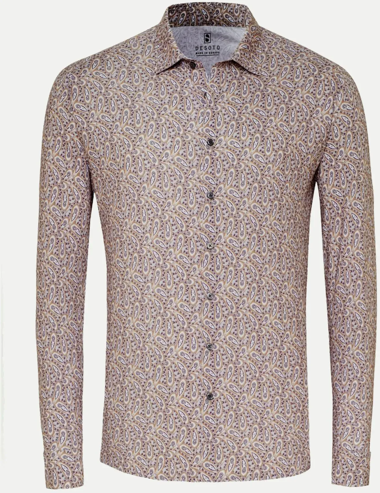 Slim-Fit Hemd Allover Muster Beige 3XL