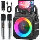 singingmate Karaoke Maschine mit 2 kabellosen Mikrofonen, [Neueste] Karaoke Anlage für Erwachsene und Kinder, tragbare Karaoke Box Bluetooth Lautsprecher, TV-kompatibel, PA Lautsprecher für Party und Geburtstag