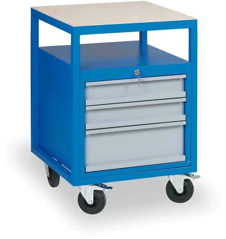 Schubladen-Werkzeugkasten für GD-Werkbänke, 3 Schubladen, 1 Fachboden, 575 x 600 x 850 mm, blau