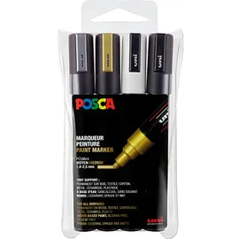 Uni-Ball POSCA PC-5M Metallic Acrylstift farbsortiert 1,8 - 2,5 mm, 4 St.
