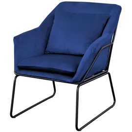 Svita Sessel JOSIE Samt 68 x 82 x 64 cm Blau mit Kissen
