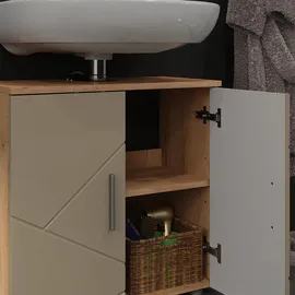 Vichy Vicco Waschbeckenunterschrank, Irma, Goldkraft Eiche/Beige, 60 x 59 cm