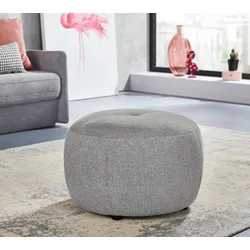 Hocker INOSIGN "Lounis", grau (hellgrau), H:44cm T:63cm, Chenille (100% Polyester), Struktur (100% Polyester), Soft clean (98% Polyester 2% Polyamid), Hocker, Rundhocker in 2 Größen,, "Soft clean" für leichte Reinigung mit Wasser