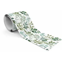 Muralo - Selbstklebende Bordüre - Tapetenbordüre Wandbördure - Dekorative Wandtatto für Wände, Möbel, Decken, Tapeten, Wandverkleidungen, Türen - Aquarell kleine Blätter - Br.10cm x Hö.300cm
