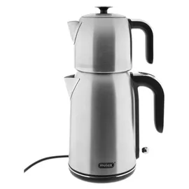 Mulex Tee Express Teekocher 2200W - 2-in-1 Wasserkocher mit Teekanne 1,7L + 1 L, Silber