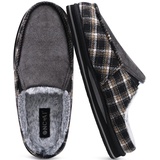 ONCAI Hausschuhe Herren Plüsch Pantoffeln Orthopädische Komfort Hüttenschuhe Wärme Slippers mit Memory Foam Kariert Rutschfest Gummisohle Flauschig Schwarz Größe 47 - 47 EU
