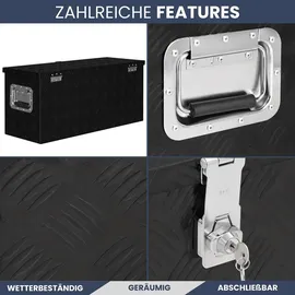 deluke DELUKE® Aluminiumbox mit Deckel Abschließbar Alubox Deichselbox Alu Anhängerbox Werkzeugkiste Transportbox Metallkiste, 80x30x35cm Schwarz