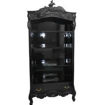 Casa Padrino Barock Bücherschrank Schwarz / Gold Hochglanz B 85 x H 190 cm Bücherregal Regal Schrank