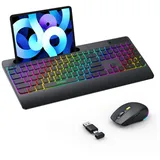 Seenda beleuchtet Tastatur Maus Set kabellos JPX006 QWERTZ Layout Tastatur- und Maus-Set, (Universeller 2-in-1-Empfänger (USB + Typ C), DPI-Stufen (800–1200–1600)mit Handballenauflage und Ständer schwarz