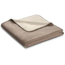 Wohndecke BIEDERLACK "Melange Doubleface", beige (sand, natur), B:150cm L:200cm, Baumwolle, Polyacryl, Polyester, Wohndecken, mit geketteltem Zierstich