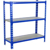 Simonrack Schwerlastregal, Lagerregal, 100x100x30 cm, Metallregal, Kellerregal, Biegestelle 150 kg, 3 Holzfachböden, Blau/Holz - Maderclick