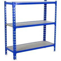 Simonrack Schwerlastregal, Lagerregal, 100x100x30 cm, Metallregal, Kellerregal, Biegestelle 150 kg, 3 Holzfachböden, Blau/Holz - Maderclick