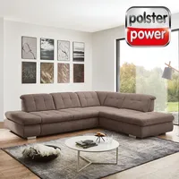 polsterpower Ecksofa - nougat - Basismodell - Anstellhocker rechts